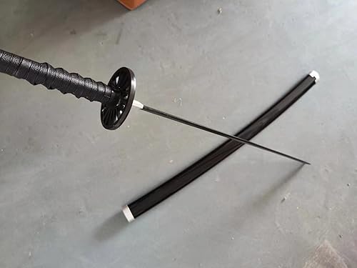 Miniatura 8 de Espadas Katana de anime de madera para cosplay, espada Samurai Tanjirou, espada Demon Slayer, cuchillo de rueda solar, color negro, 30.0pulgadas