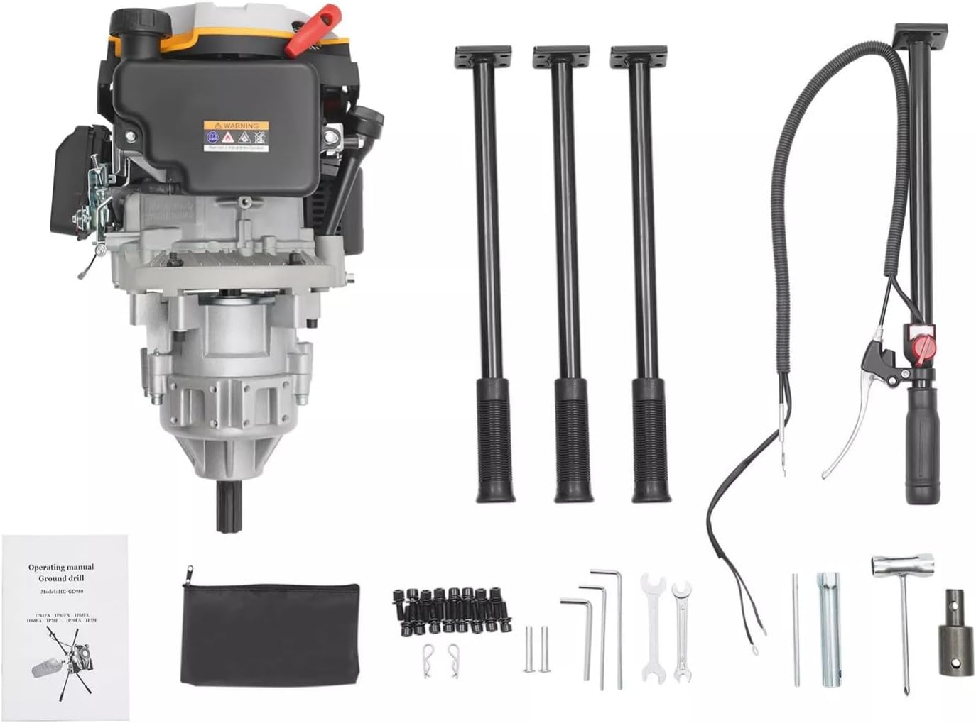 4Stroke Hole Digging Machine Auger Post Hole Diggers Heavy Duty Earth Digger with 16In Drill Bit 4Handles Two Man Earth Digging Machine Quick Soil Drilling for Home Construction Site Farm (173CC 9HP)