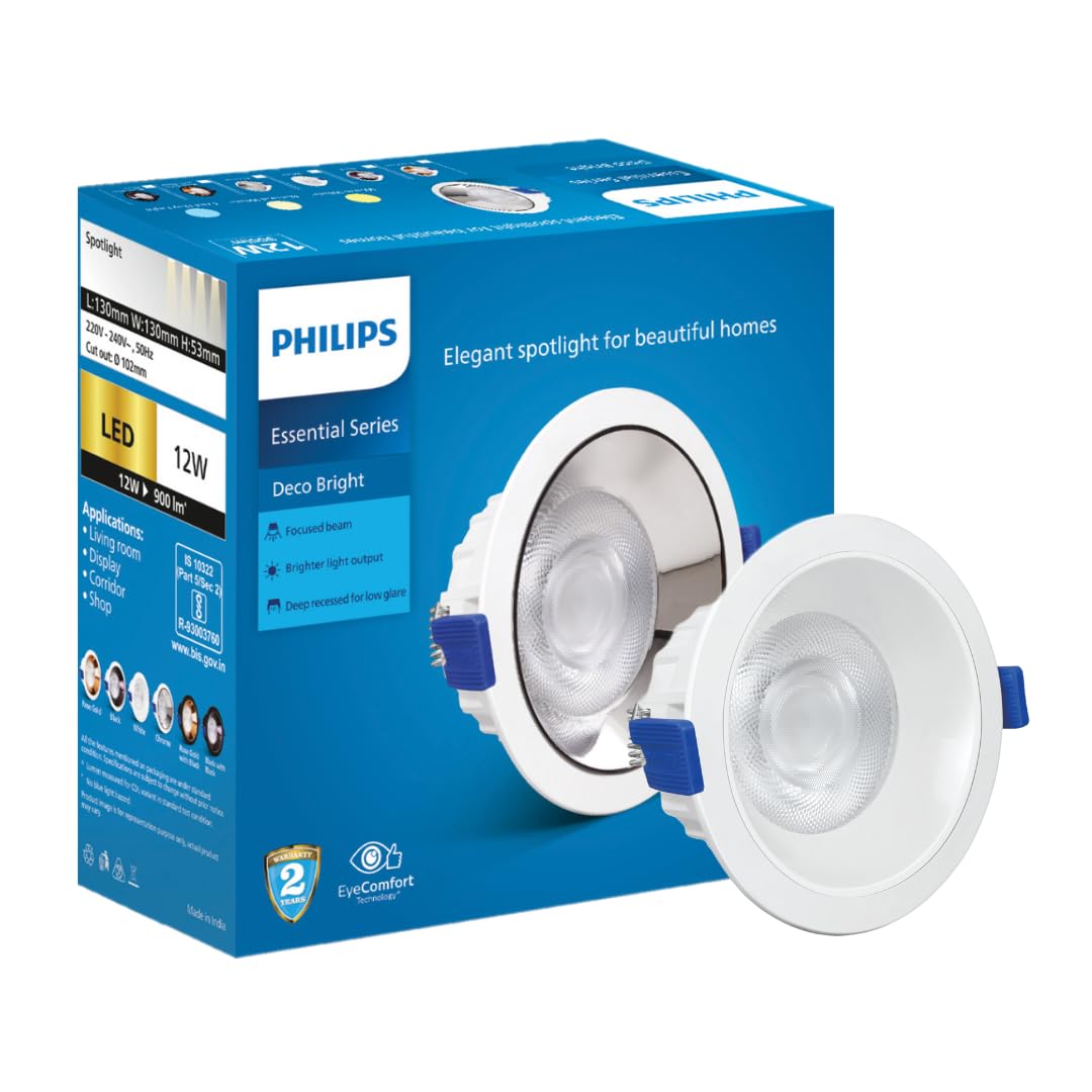 PHILIPS Polycarbonate 12 Watt White Reflector Led Ceiling Cob Round Spot Light with Focused Beam|Cut Out: 102Mm|Warm White,Pack of 1 (Deco Bright)-image-23