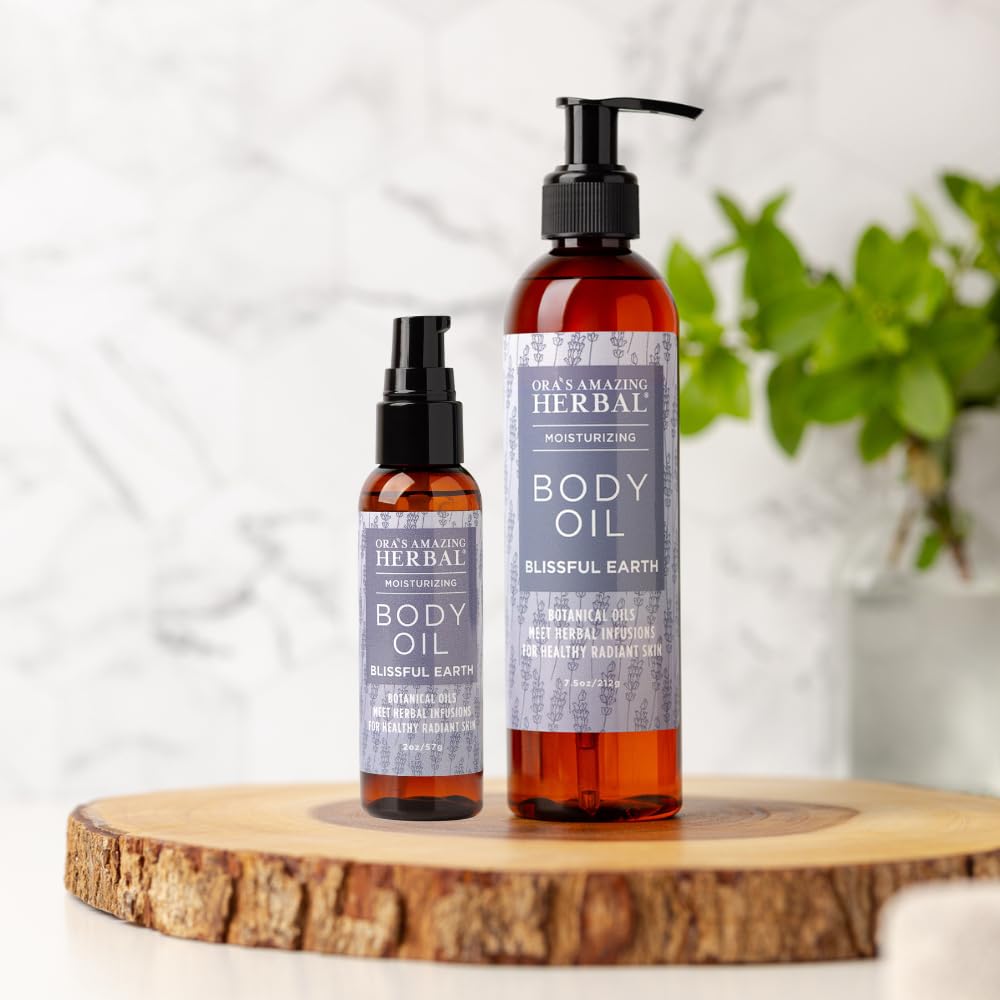 Ora's Amazing Herbal Lavender Bath Oil, Herbal Infused Moisturizing Shower and Body Oil for Women with Organic Jojoba Calendula Relaxation & Dry Skin, Blissful Earth Scent with Pump 7.5 oz