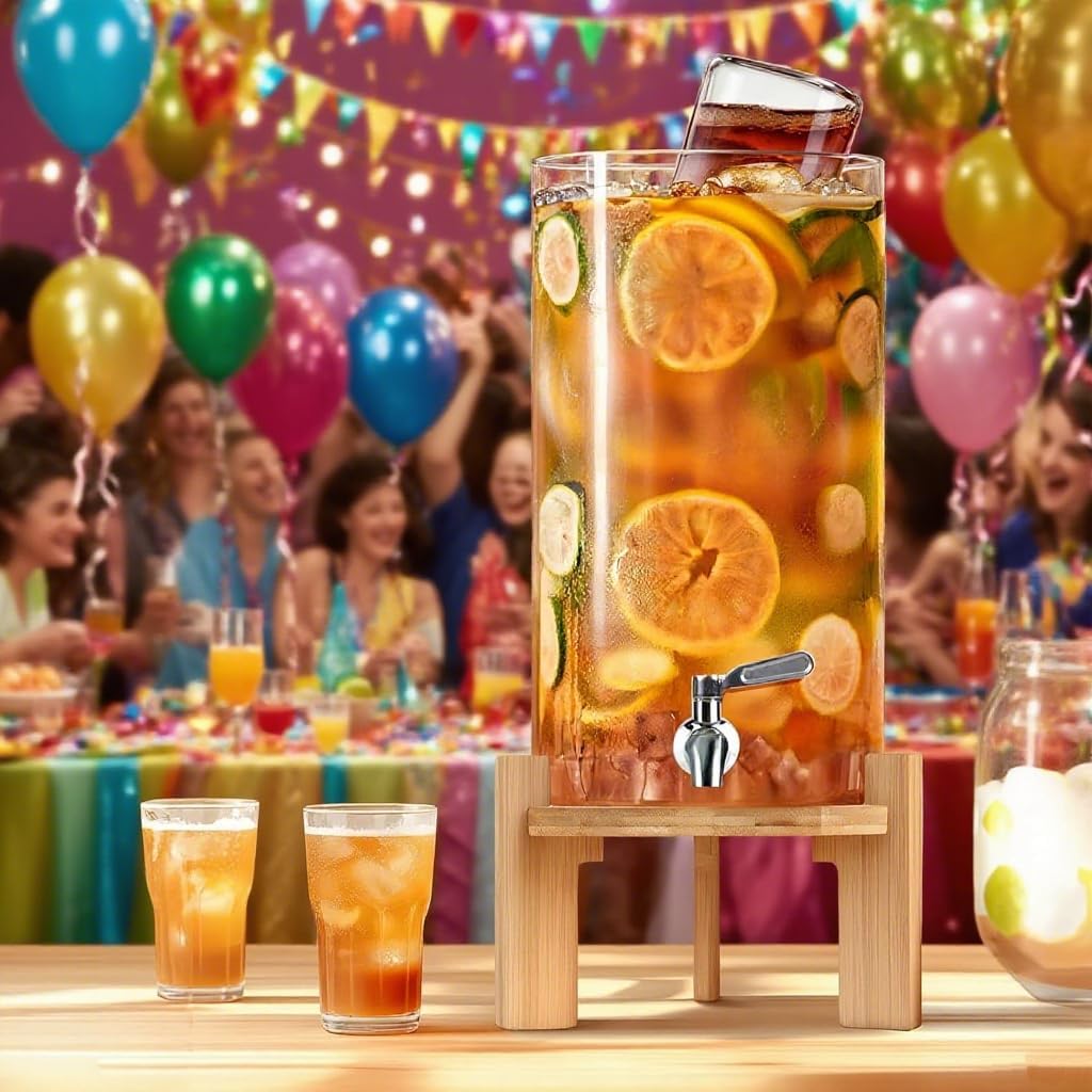 Beverage Dispenser,2.1 Gallon Glass Drink Dispenser with Stand,Glass water dispenser with Spigot, Large Drink Dispensers for Parties,Water Dispensers for Bar,Wedding,Restaurants 8L - Image 2