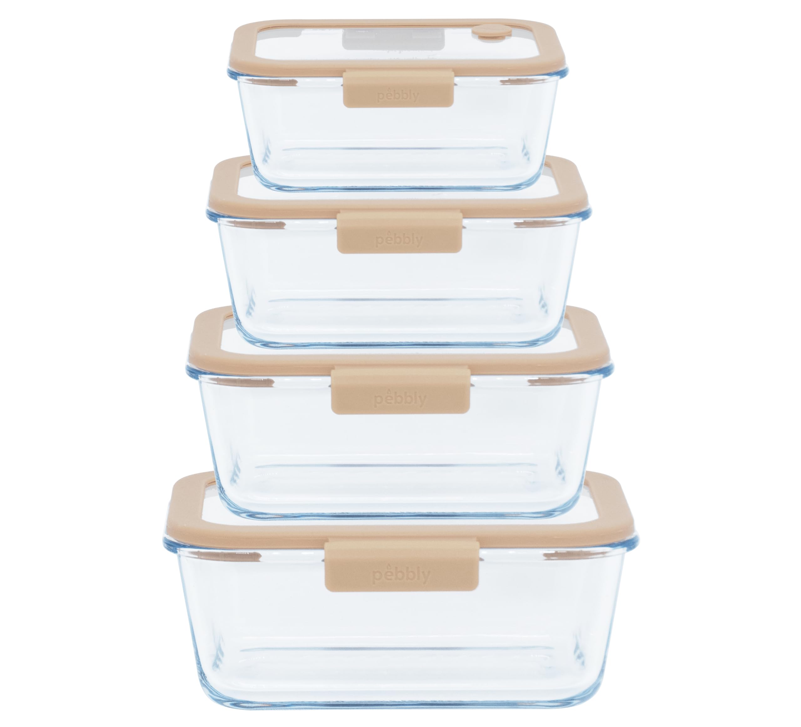 Pebbly PKV-056 Set of 5 Rectangular Storage Containers & Vacuum Pump, Glass, Transparent