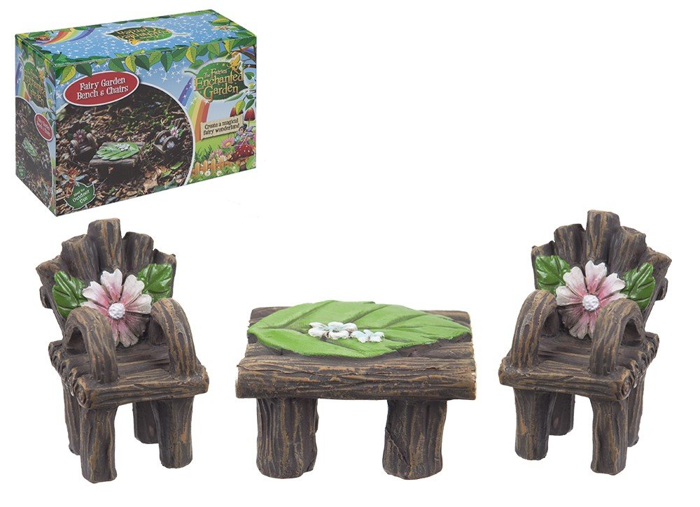 Pmsinternational Enchanted Garden Fairy Bench And Chairs Miniature Accessories Ornaments Statues Sculptures