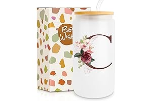 Ini-tial Glass Cups with Lids and Straws