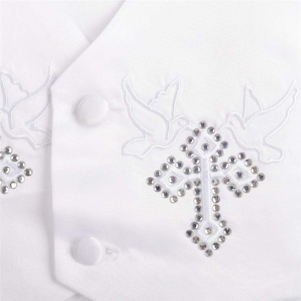 Lito Angels Costume Baptême Garçon 5 Pièces Bonnet, Blanc | Ensemble 5 pièces, bonnet, chemise, gilet brodé, pantalon, nœud papillon