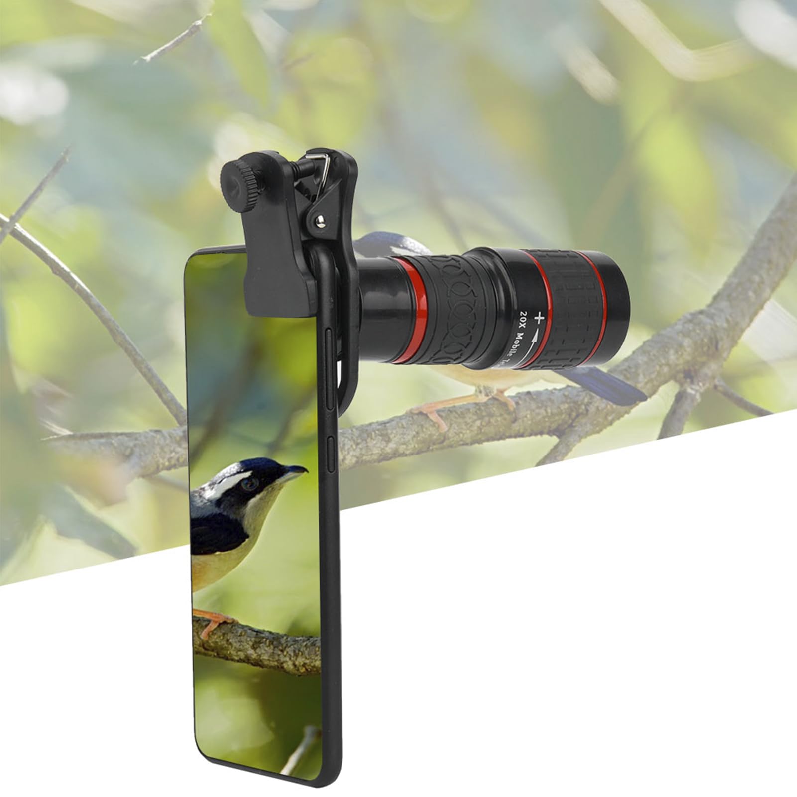 Gegong Lenti teleobiettivo 20x, obiettivo zoom a fuoco lungo, obiettivo per fotocamera per smartphone, lente tablet con montaggio a clip, accessorio Black ottico HD