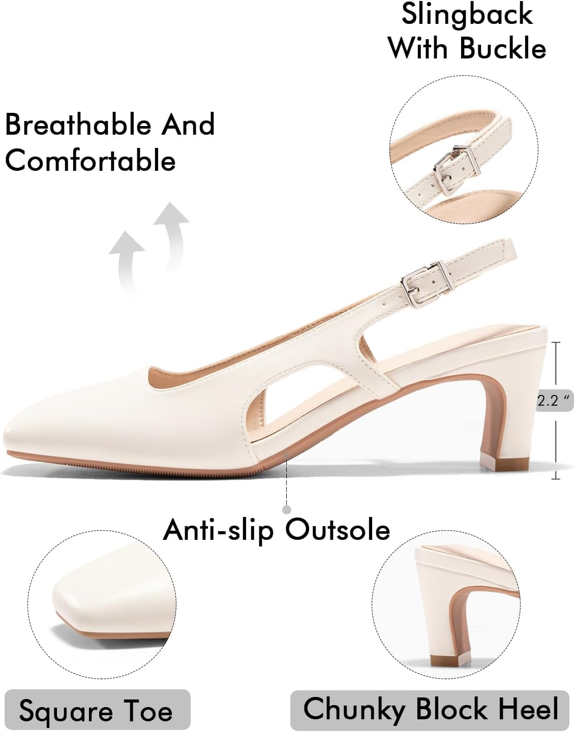 Coutgo Womens Slingback Chunky Low Heels Closed Square Toe Pumps Wedding Party Dress Shoes - Image 5