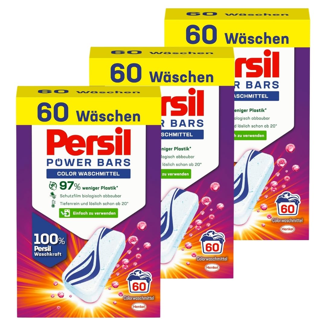 Persil Power Bars Color Waschmittel 180 Waschladungen, vordosiertes Vollwaschmittel in nachhaltiger Verpackung, für hygienisch reine Wäsche bereits ab 20° C
