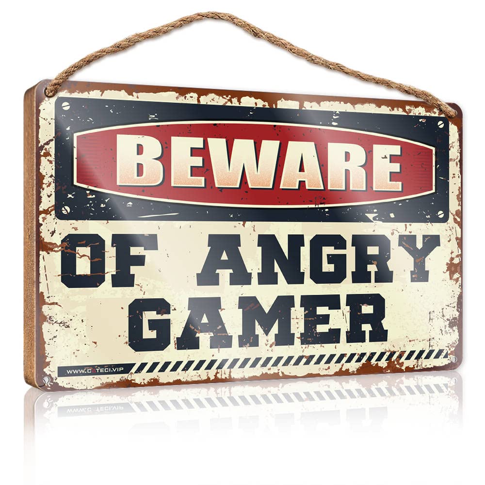 DTHA Holiday Porch Sign Beware Of Angry Gamer Wooden Sign Western Home Decor Holiday Porch Sign(20X30CM)