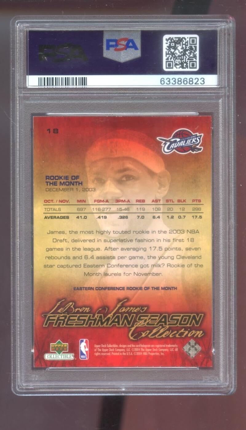 2003-04 UD Upper Deck #18 Lebron James Freshman Season ROOKIE PSA 6 Graded Card - Basketball Slabbed Rookie Cards