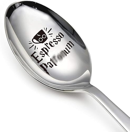 Myakako Divertida cuchara de café expreso de acero inoxidable grabada, cuchara de café y helado para amantes del café, ratones de biblioteca,