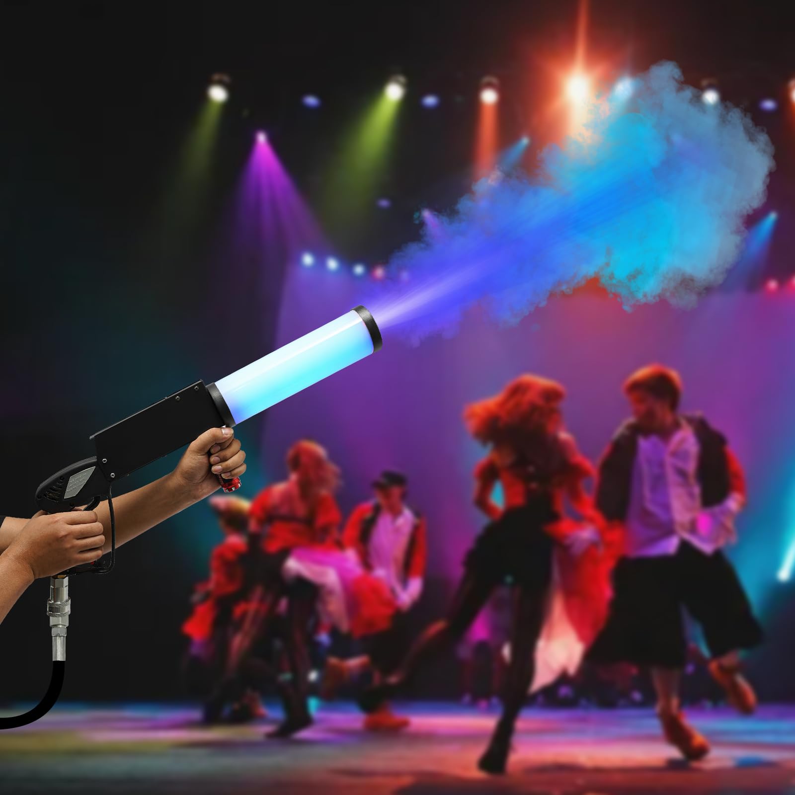 CO2 Handheld Cryo Gun,LED CO2 Cryo Cannon Special Effects Fog Machine Gun with 3m Hose Jet Special Effects Fog Smoke