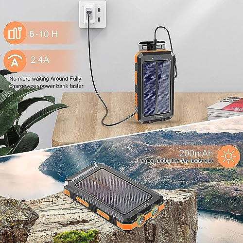 Solar Charger Power Bank 20000mAh Portable Charger with 4 Built-in Cables and USB-C in/Output, Dual Emergency Flashlights, Waterproof Outdoor Battery Pack for Camping, Hiking, Travel, and Storm Prep - Image 4