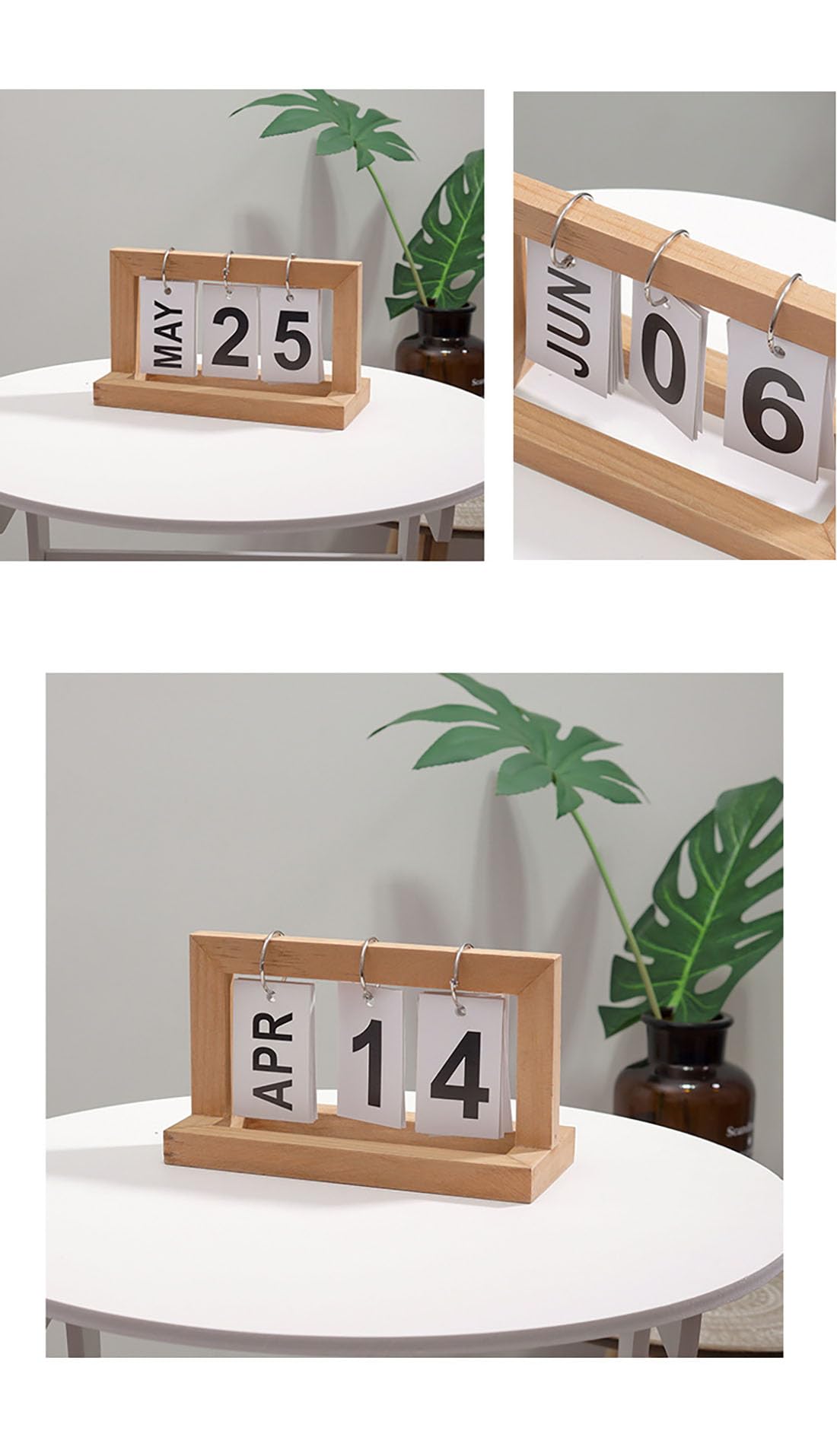 Verve Jelly Ewiger Tischkalender Holzkalender stehender Klappkalender Flipchart Kalender zum Umblättern wiederverwendbarer Heimkalender Ornament für die Dekoration zu Hause oder im Büro