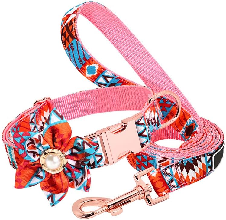 Small Dog Collar and Leash Sets with Detachable Flower, Puppy Collar are Equipped with Adjustable Safety Metal Clasp, Female Dog Collar…