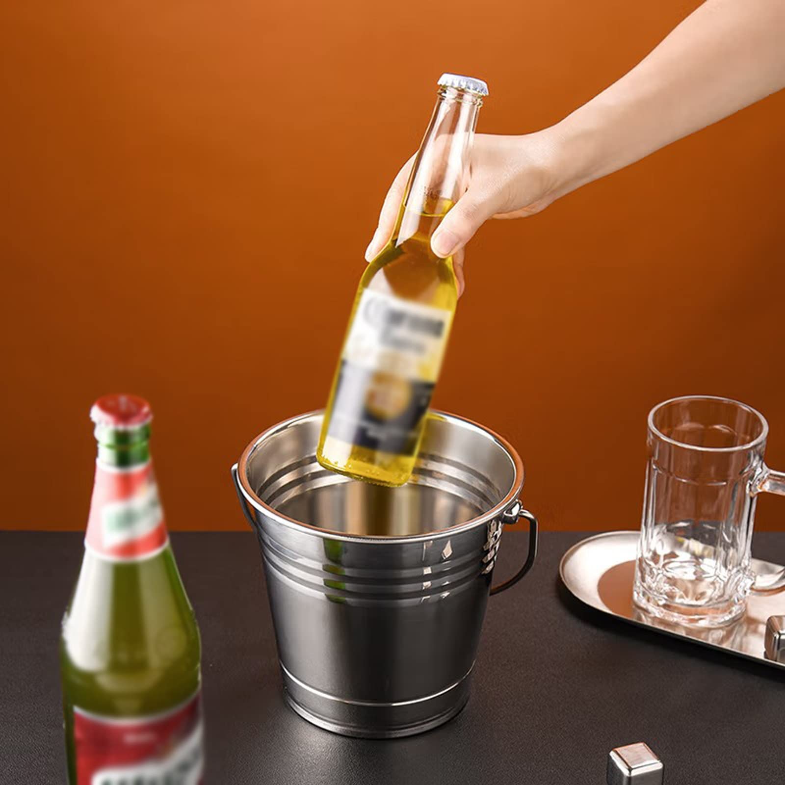 Portabilidad Cubo de Hielo Acero Inoxidable con Mango cómodo