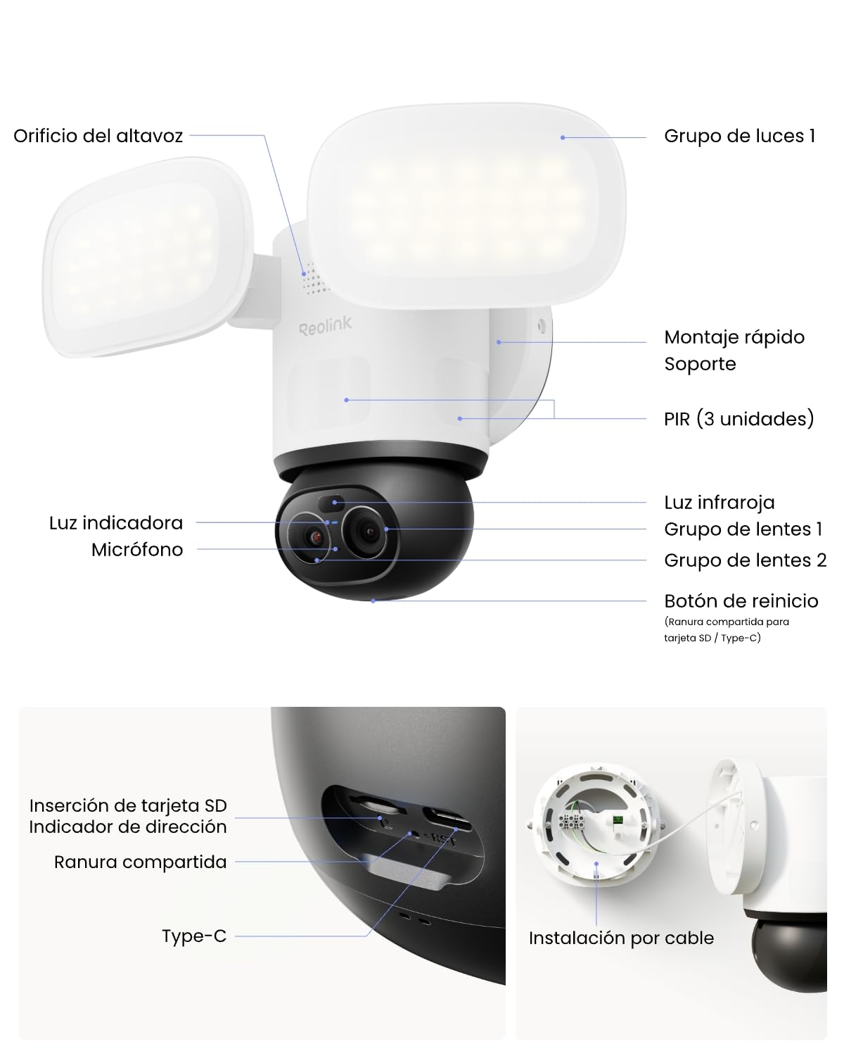 Reolink Camara Vigilancia WiFi Exterior 4K PTZ, TrackFlex Floodlight WiFi | Foco de 3000 Lúmenes (3000K~6500K), Zoom con Seguimiento Automático, Búsqueda Local de Vídeo IA, Detección PIR 270°