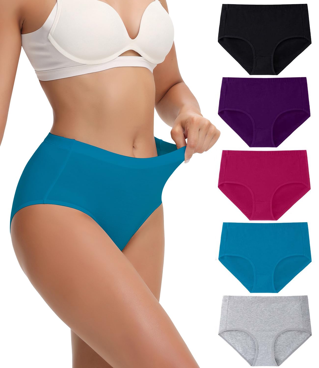 wirarpa Women's High Waisted Underwear Cotton Postpartum Full Coverage Panties Plus Size Briefs 5 Pack