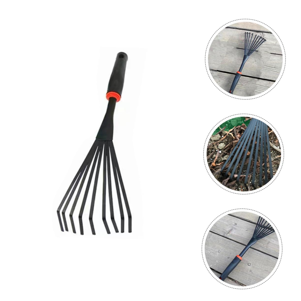 BESPORTBLE 5 Piezas Herramienta Hojas cultivador Mango de Pala rastrillo de arbustos jardinagem jardineria Cámping fercho Journey rastrillo con Mango rastrillo de Mano de jardín Caucho Black