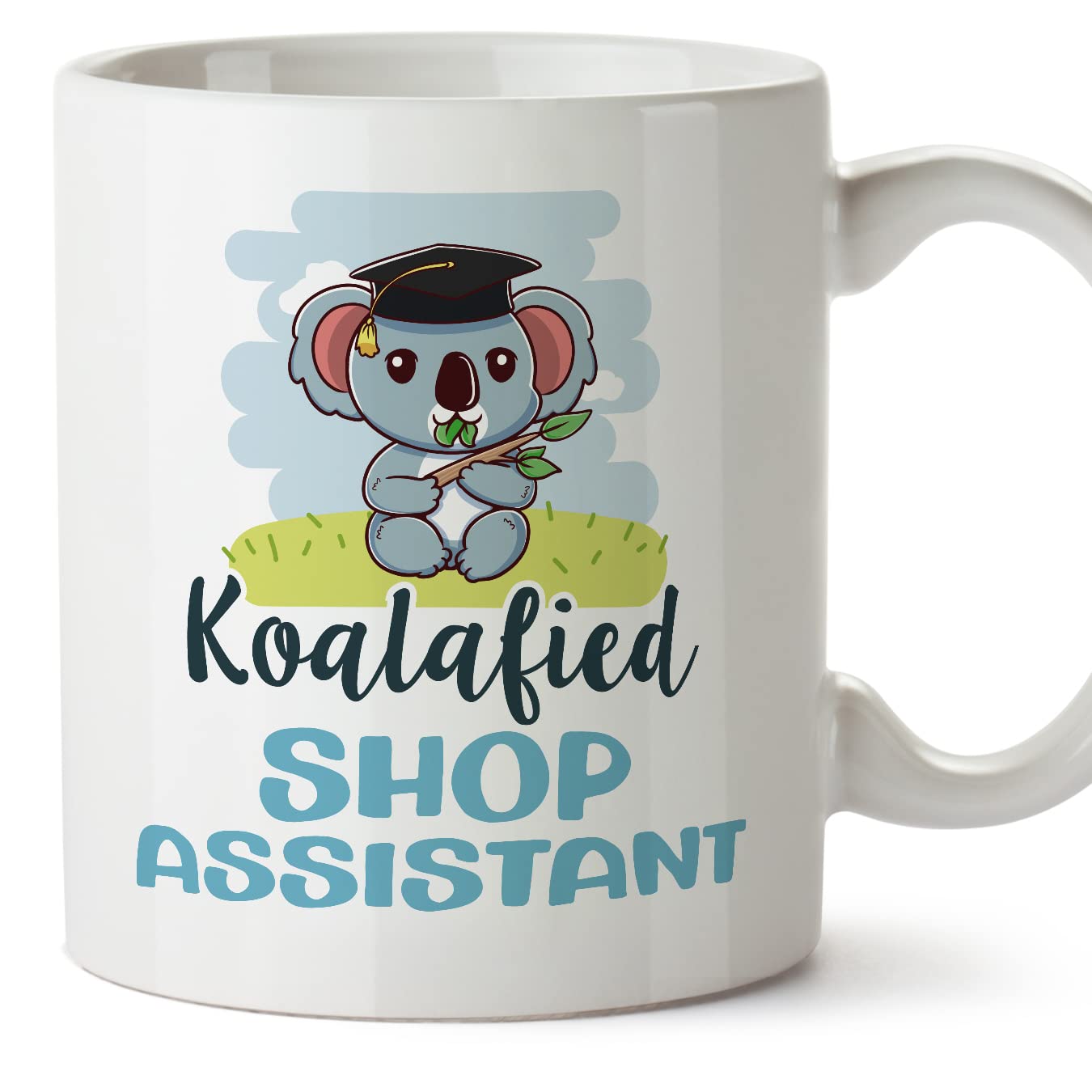 MUGFFINS Shop Assistant Man Mug - in English - Koalafied - Funny Gift for Colleagues - Ceramic 11oz Mug