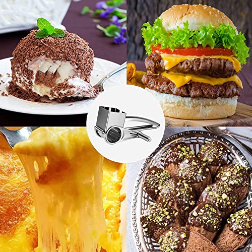 3 In 1 Cheese Grater With Handle, Rotary Cheese Grater With 3 Drum Blades Stainless Steel Manual Handheld Cheese Shredder For Grating Hard Cheese Chocolate Nuts #TOP4