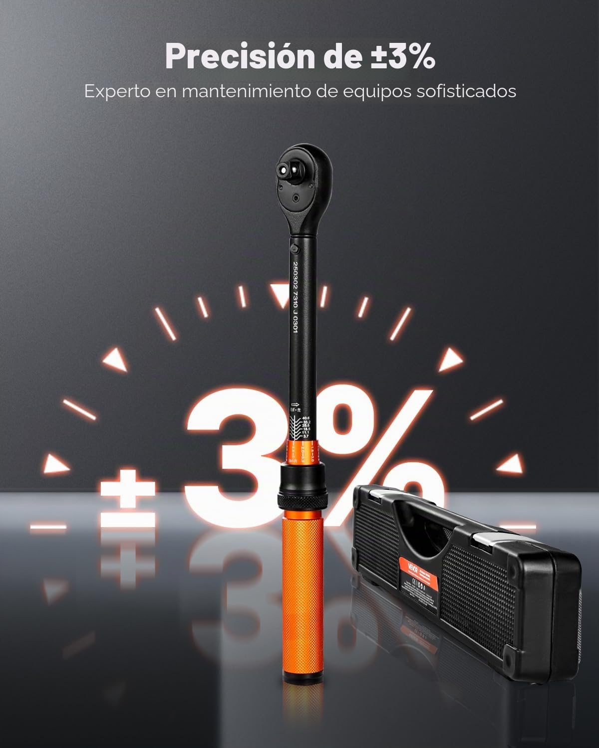 VEVOR Juego de Llaves Dinamométricas de Clic Accionamiento de 3/8" 5-60 Nm Bidireccional 72 Dientes con Vasos, Puntas, Barra de Extensión, Vasos para Bujías y Adaptador para Reparación de Coches