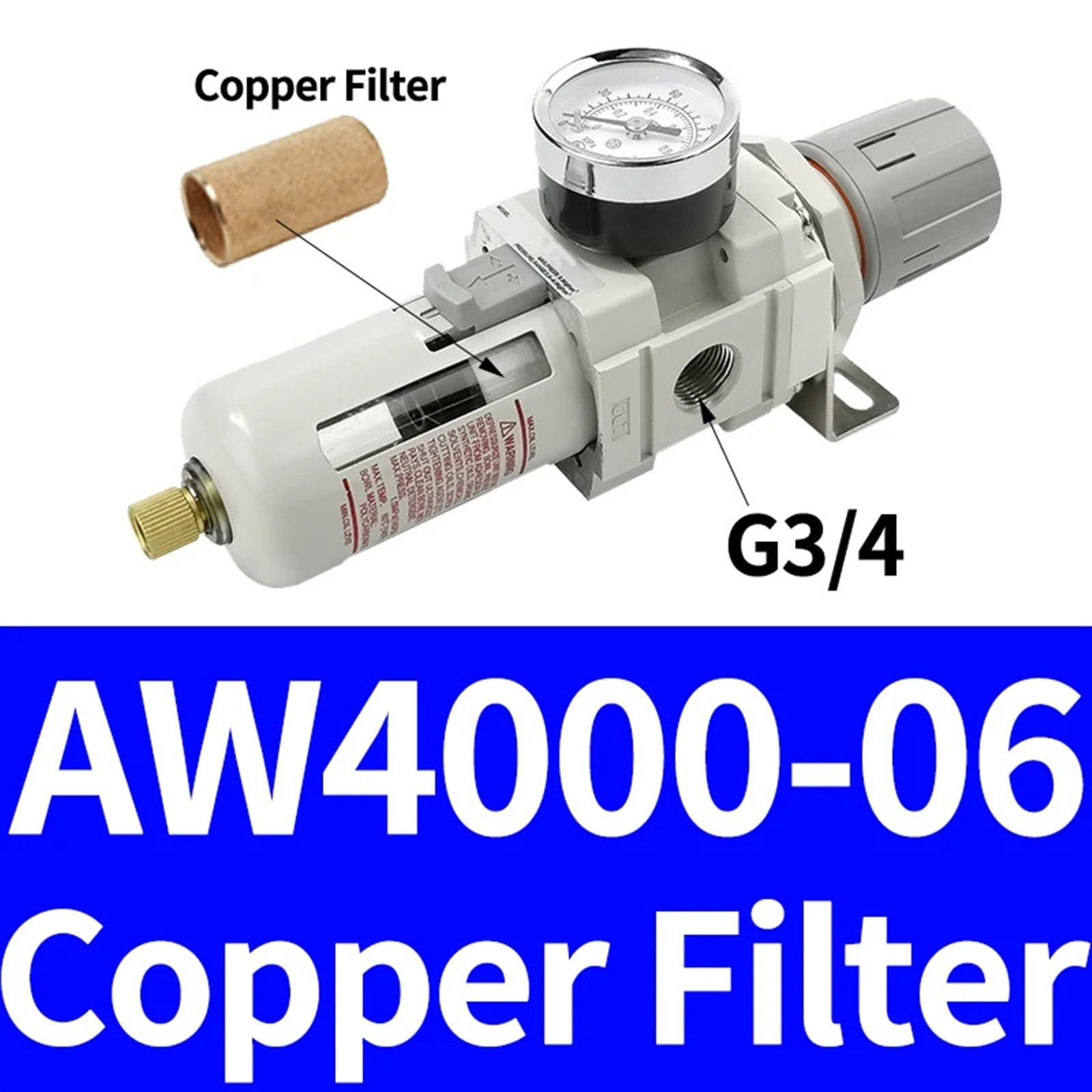 AW5000-06 AW5000-10 AW4000-04 AW4000-06 Air Oil Water Seperator Controller Pneumatic Pressure Regulator Compressor Filter 1Pcs(AW4000-06 Copper)