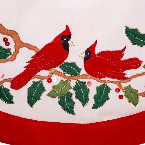 Miniatura 3 de Kurt Adler 48" Velvet Red and White Cardinals Treeskirt