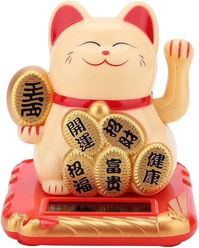Fortune Lucky Wealth - Gato de bienvenida con energía solar, lindo gato agitando brazo de buena suerte, gato Maneki Neko para decoración del hogar