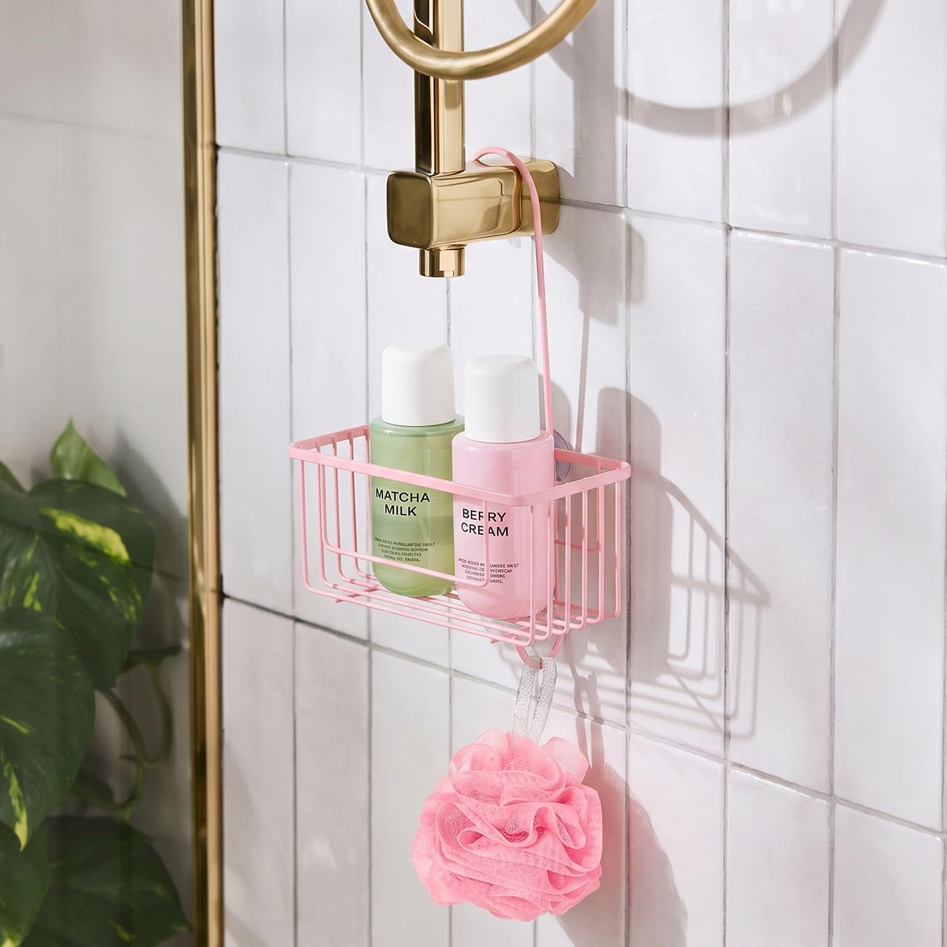 OHS Hanging Shower Caddy Rustproof Metal Shower Shelf No Drilling, Pink โ image 1