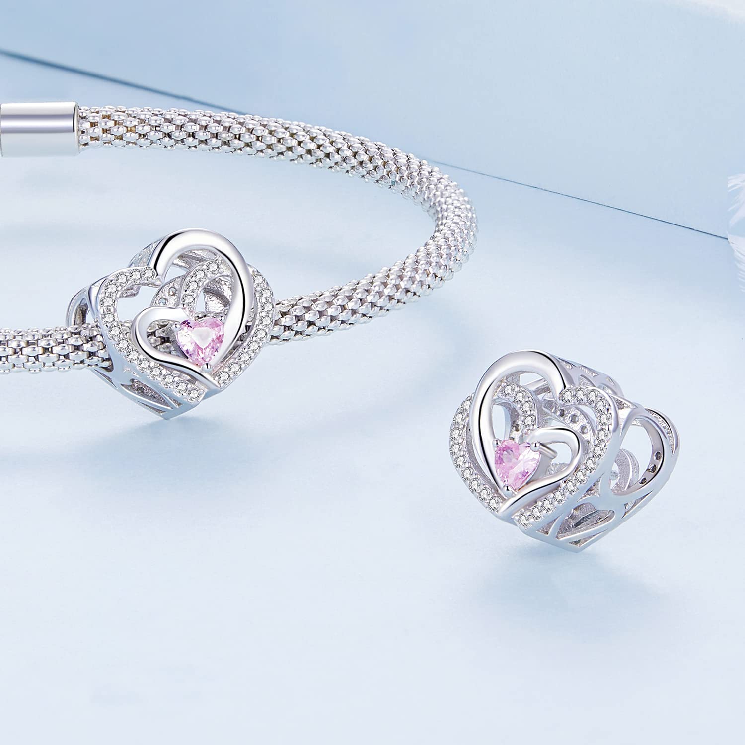 WZGWDC Bracciale con ciondoli Pendenti per Mamma, Madre e Figlia, con Cuore, Amore, Adatto per Catena a Serpente Europea