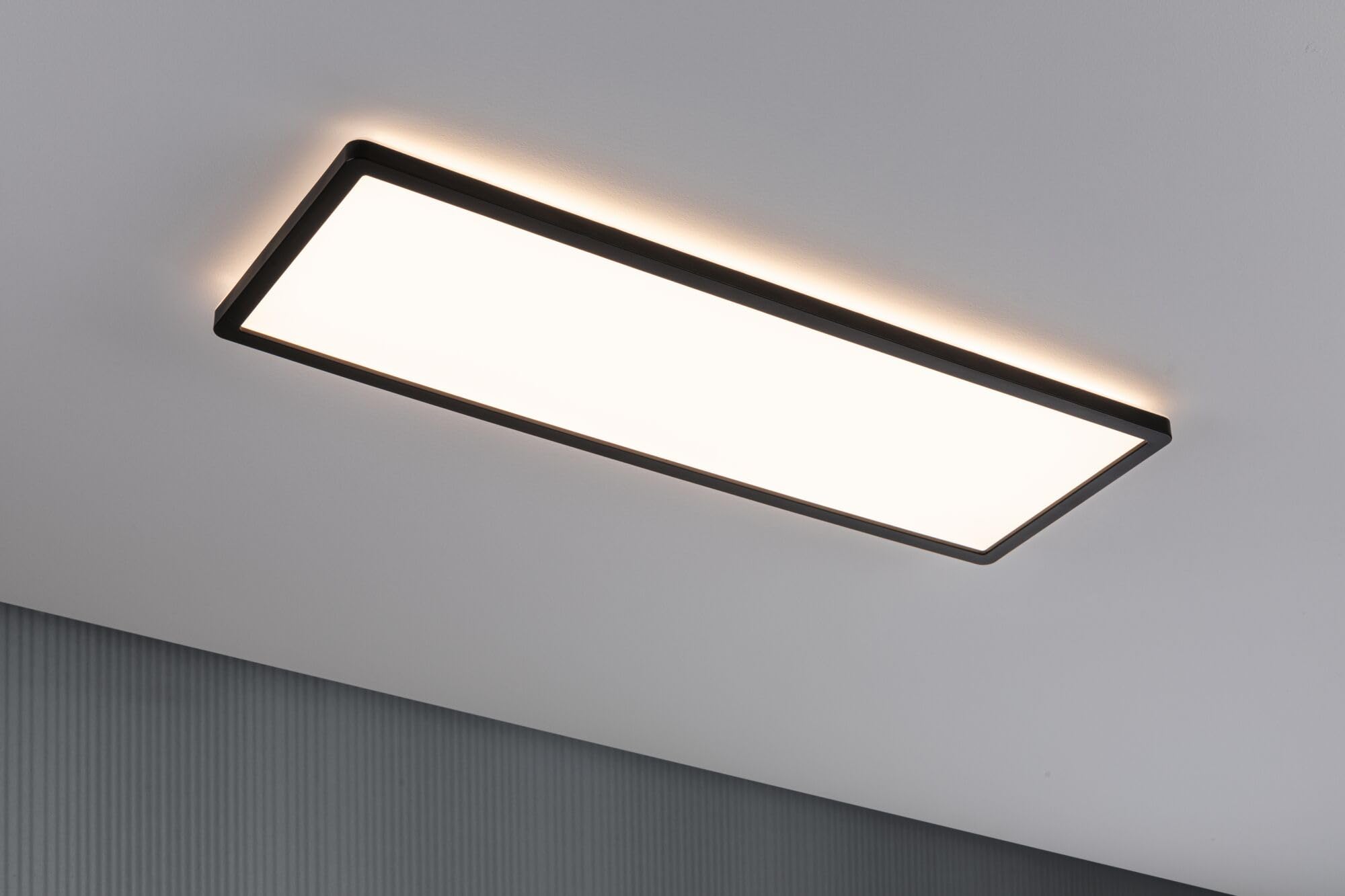 Paulmann 71003 LED Panel Atria Shine 3-Step-Dim eckig - Dimmbar Warmweiß Lichtpanel Kunststoff Deckenpanel 3000 K, Schwarz, Incl. 1x22 W, 580 x 200 mm