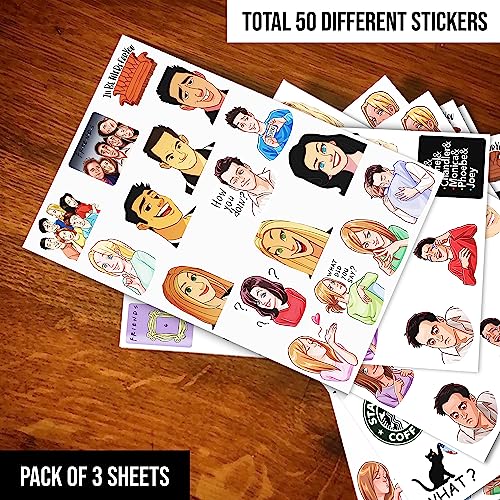 Image of FlyBuyHub Friends Web Series Aesthetic Vinyl Journal Stickers for Phone Case, Laptop, Notebook, Water Bottle, etc - Self-Adhesive Set of 50 Glossy and Waterproof Stickers