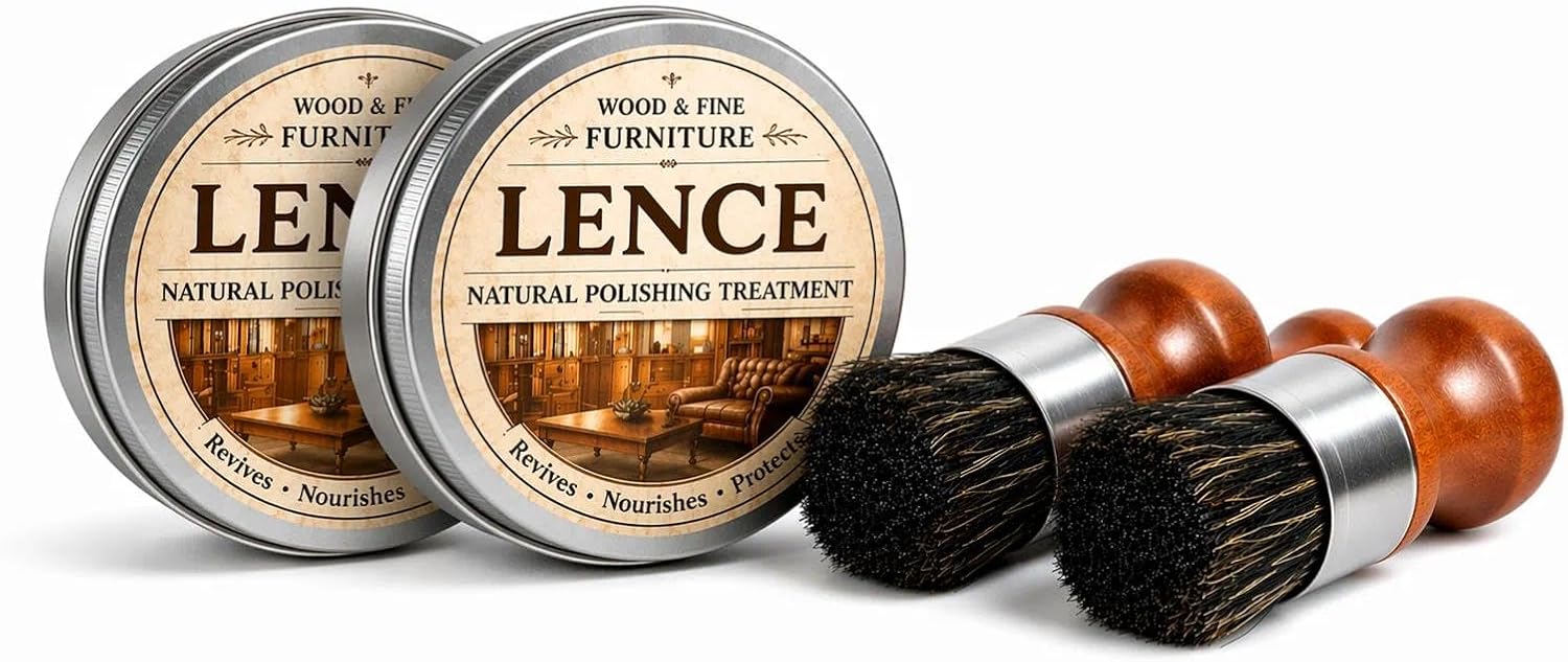 Lence Furniture Balm – All-in-One Wood Scratch Repair, Polishing & Multi-Surface Cleaner for Home & Countertops - Includes Application Brush(2pcs)