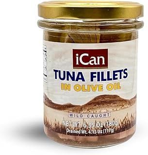 Ican Tuna Fillets in Olive Oil – Wild Caught – Glass Jar – 6.35 oz (180g)