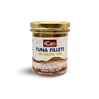Ican Tuna Fillets in Olive Oil Wild Caught Glass Jar 6.35 oz 180g