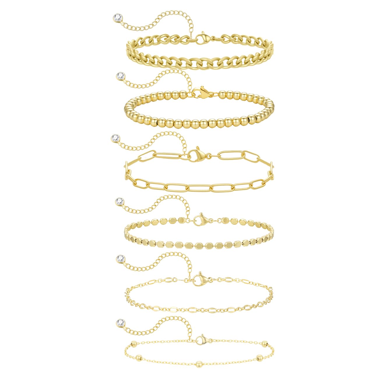 Emibele Goldarmbänder für Damen, Zierliche, Verstellbare, 14-karätig Vergoldete Armbandkombination, Elegante Perlenarmband-Sets, Verstellbare Kubanische Gliederarmbänder mit Perlen für Damen