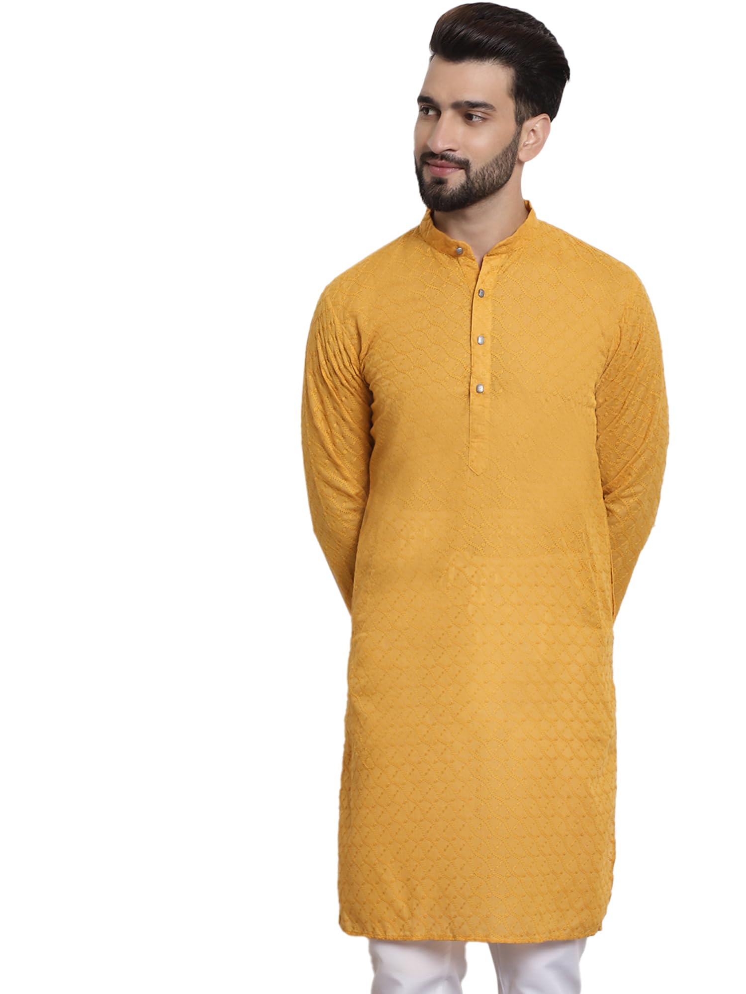 Kurta de algodón Sojanya con bordado tradicional indio elegante para hombre 8