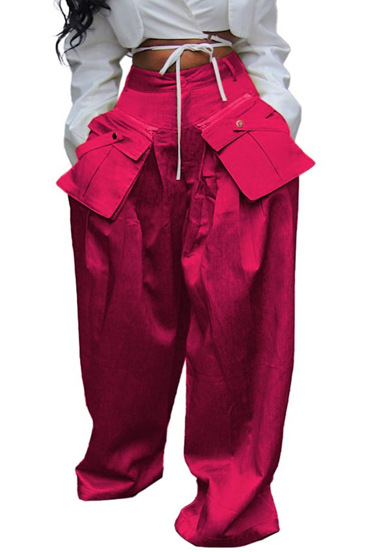 Tcremisa Cargo Pants for Women High Waisted Loose Wide Leg Trousers with Pockets Y2K Streetwear