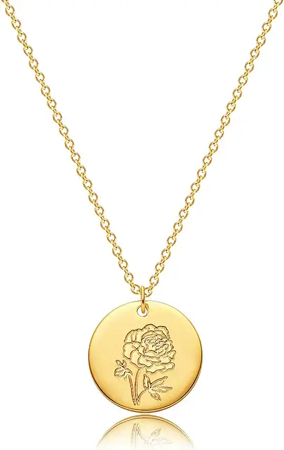 MEVECCO 18k Gold Birth Flower Necklace - Custom Floral Pendant