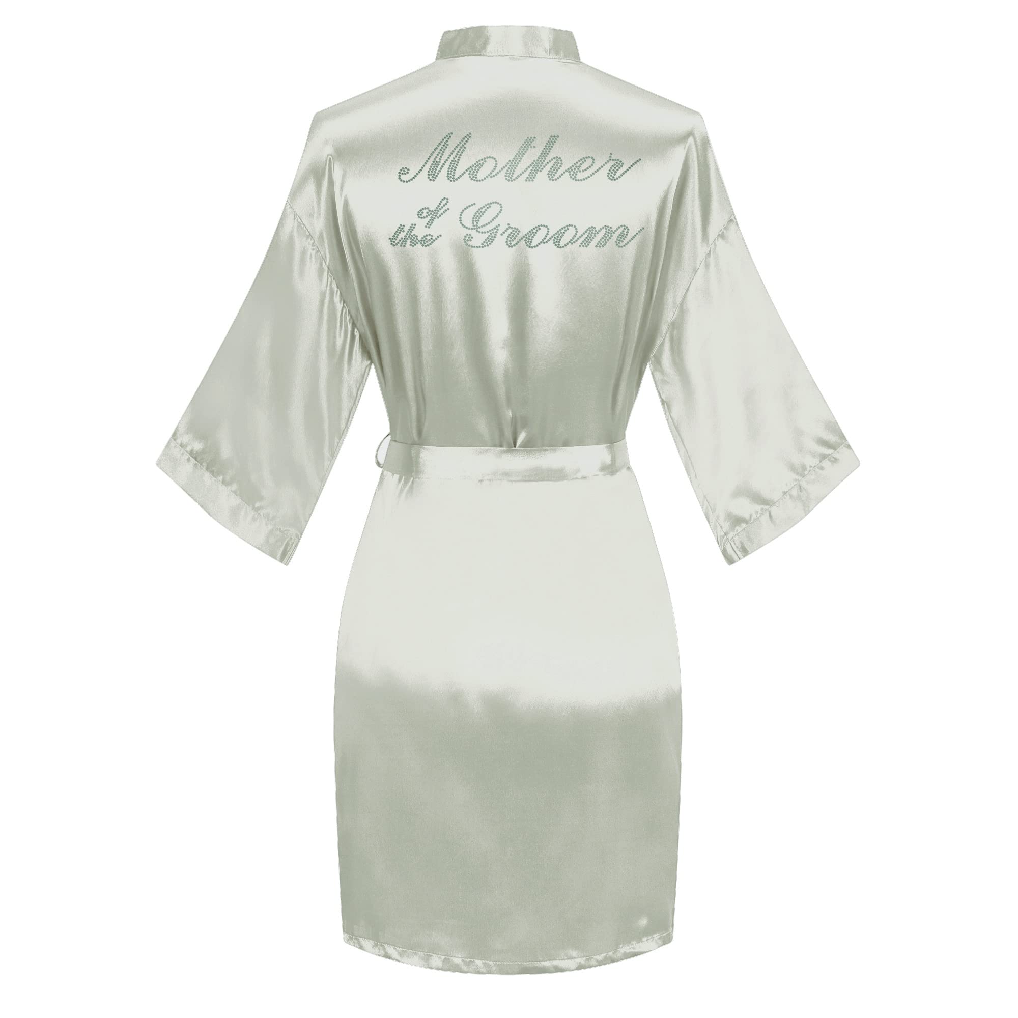 Women's Satin Robe Short Kimono for Bride &amp; Bridesmaid with Silver Rhinestones, Wedding Party Robes