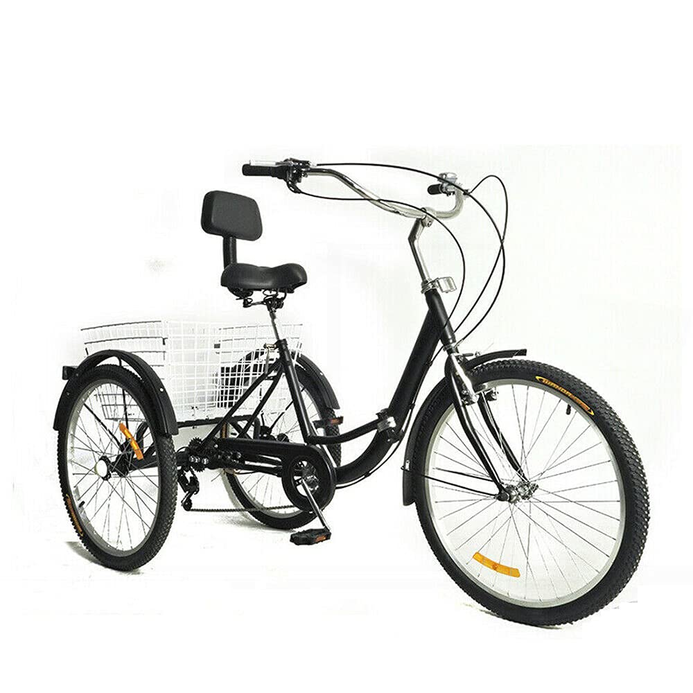 Jintaihua Adults 24 Inch 3-Wheel 7 Speed Tricycle Black Colour with Backrest