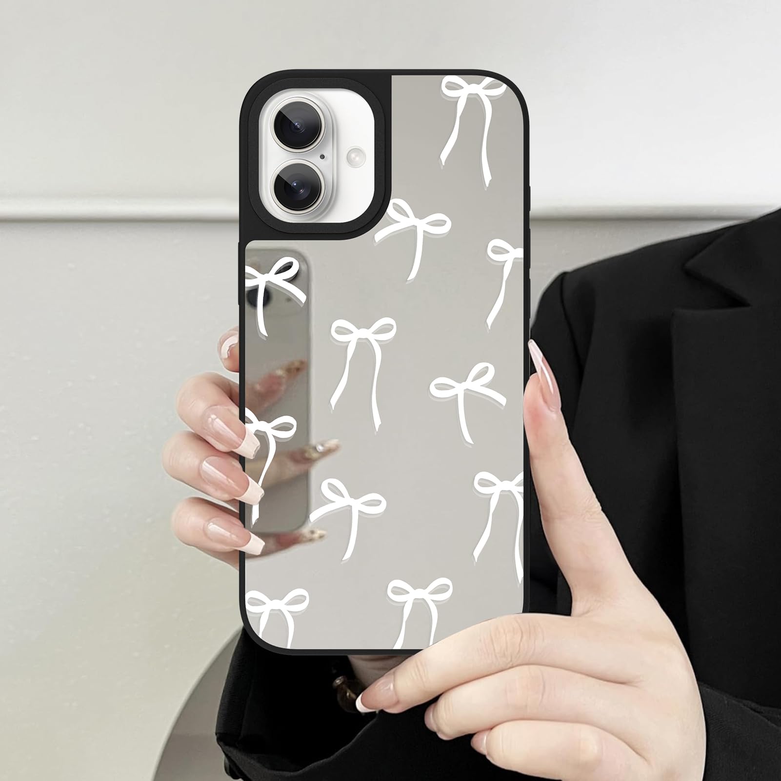 Amazon.co.jp: ZIYE iPhone 16用ミラーケース、かわいいホワイトリボン
