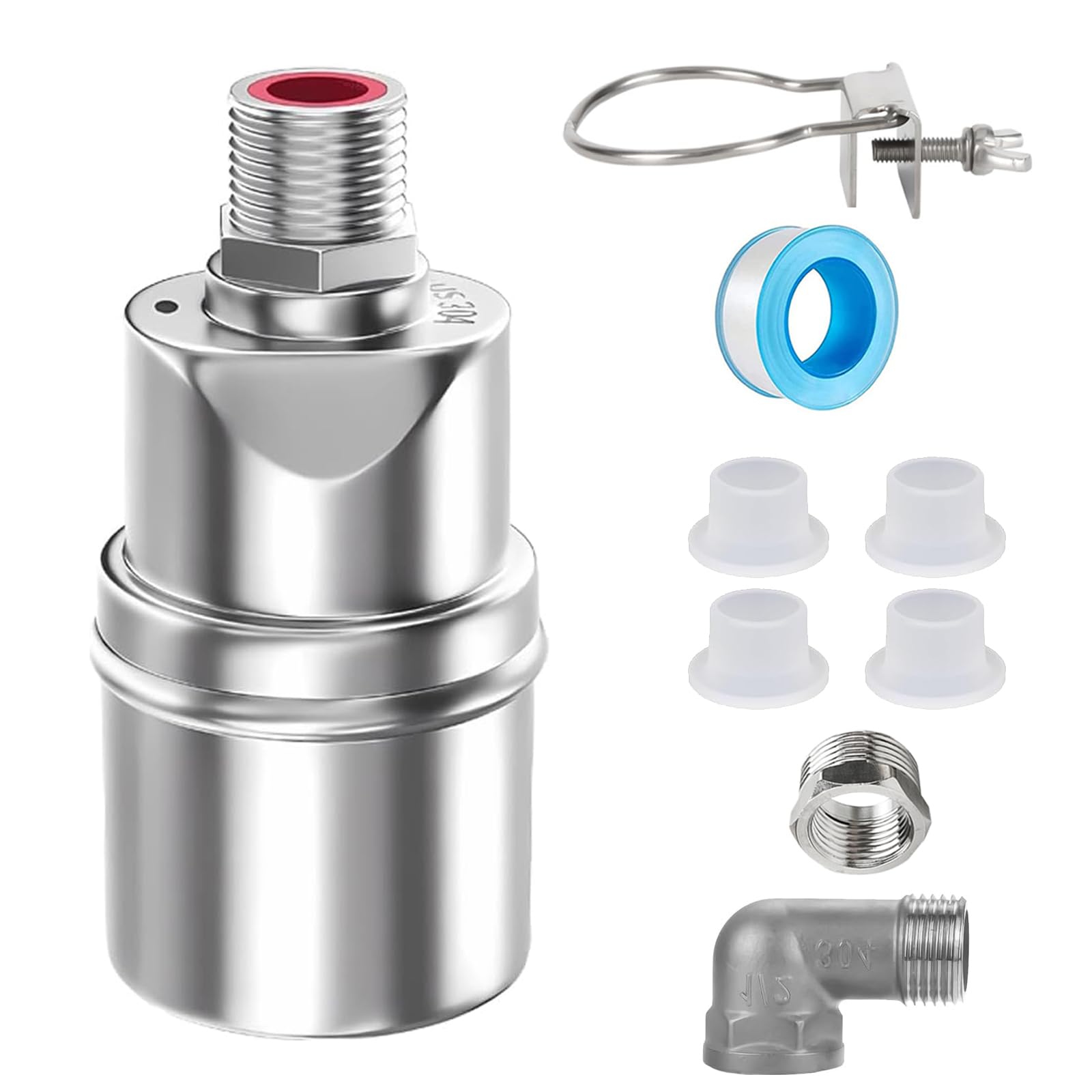 Float Ball Valve with Support, 1/2" 3/4'' 1''Auto Shut Off Ball Mini Float Valve, 304 Stainless Steel Fully Automatic Water Level Control Float Valve