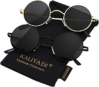 KALIYADI Retro Round Polarized Sunglasses Men Women Metal Frame UV400 Hippie Vintage Circle Style