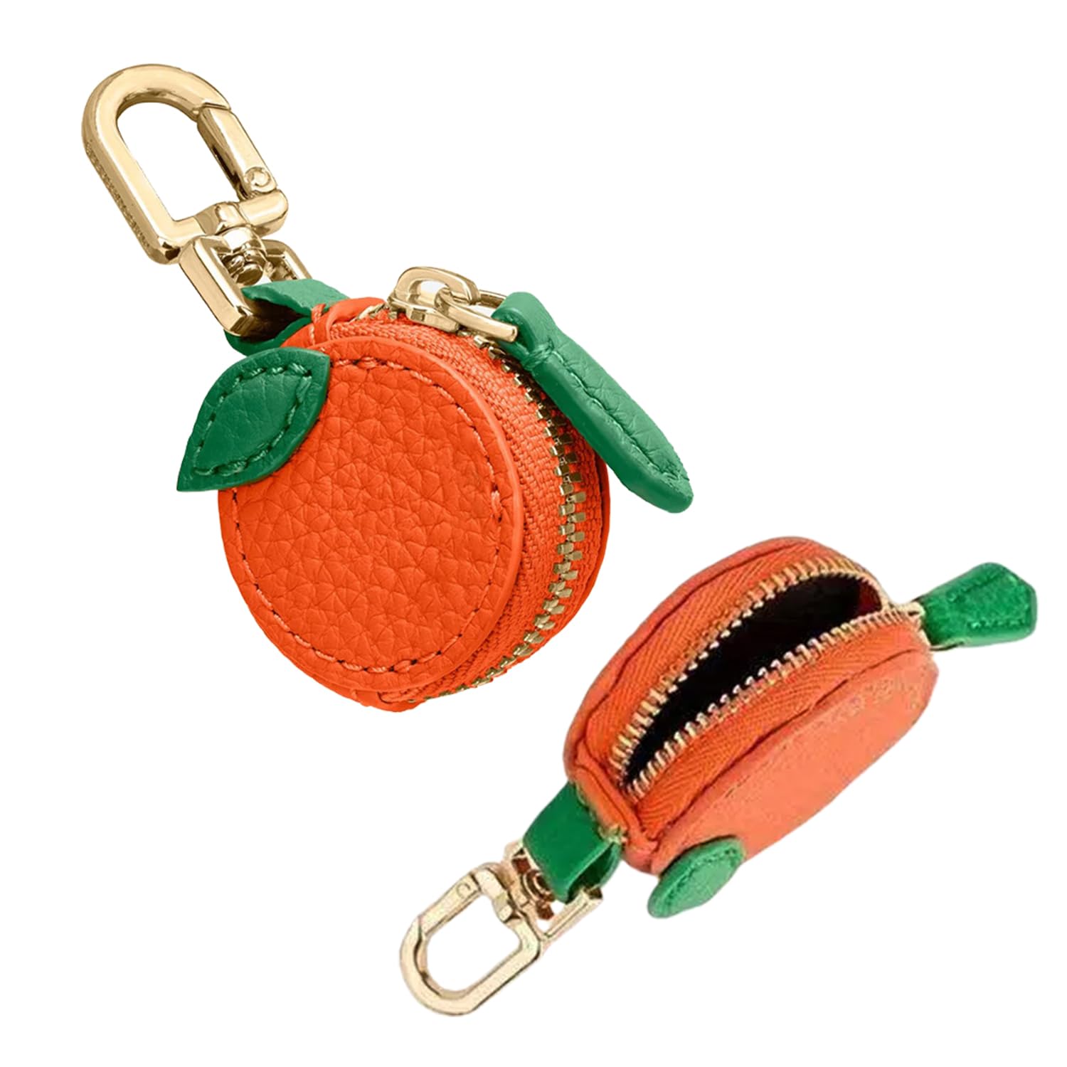 Cute Orange Fruit Bag, Leather Bag Charm, Y2K Keychain with Zipper for Backpack, Mini Purse for Girls & Teens, Aesthetic Cutecore Accessory