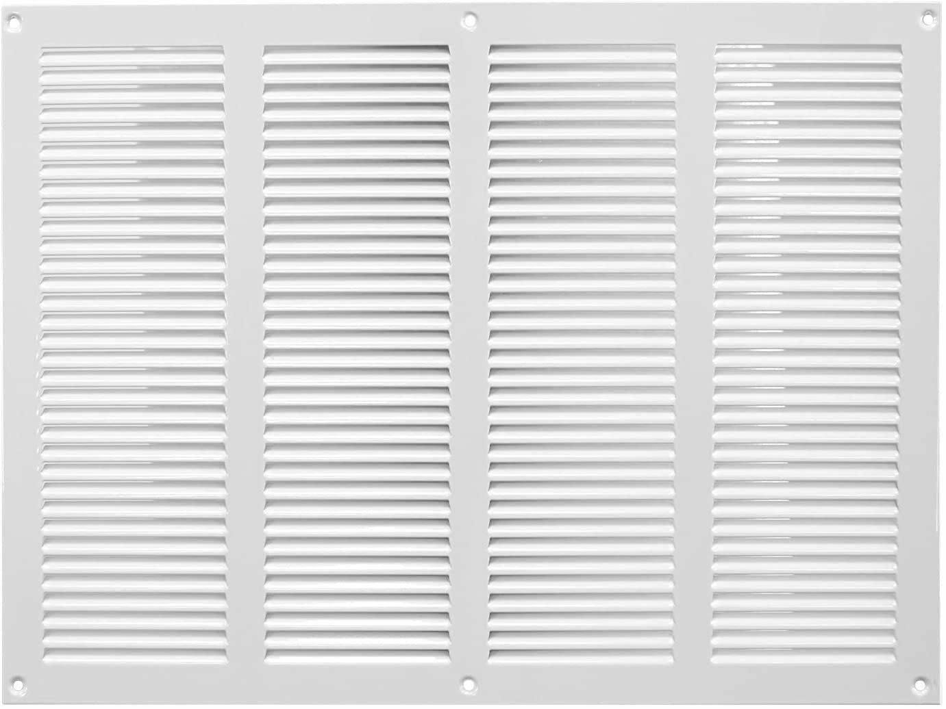 Prostko Ltd White Metal Air Vent Grille/400Mm X 300Mm/With Fly Screen/Modern Rectangular Flat Louvre Duct Cover