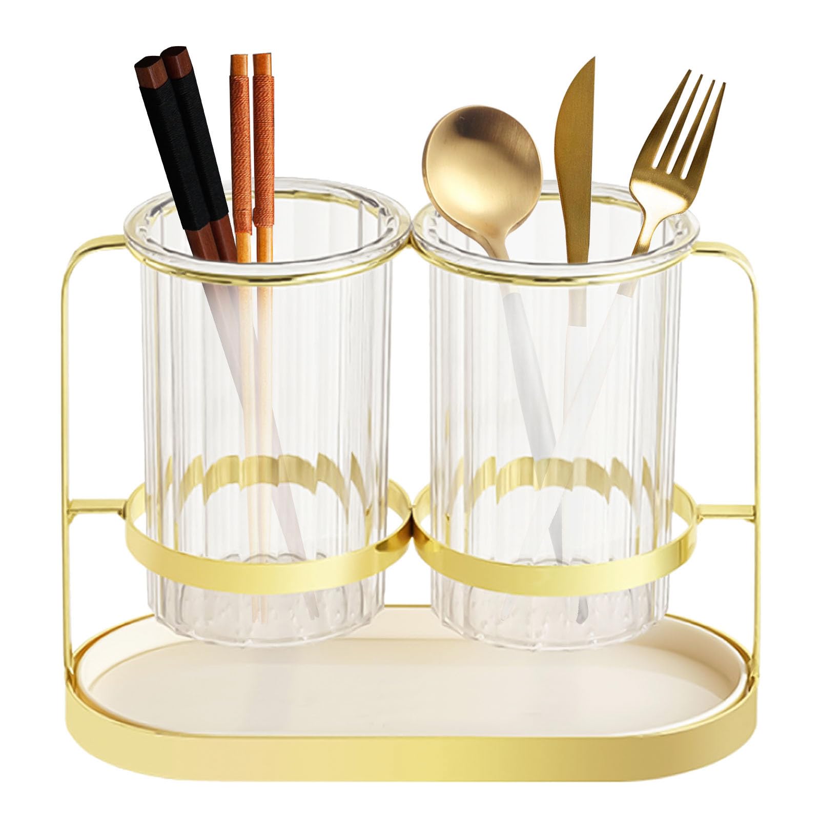 Toothbrush Holders, 2 Toothbrush Heads Holde for Bathroom Adhesive Wall Mounted Toothbrush Pot With Drainage Utensil Holder Counter Storage Organiser Makeup Brush Holder Accessories (Gold)