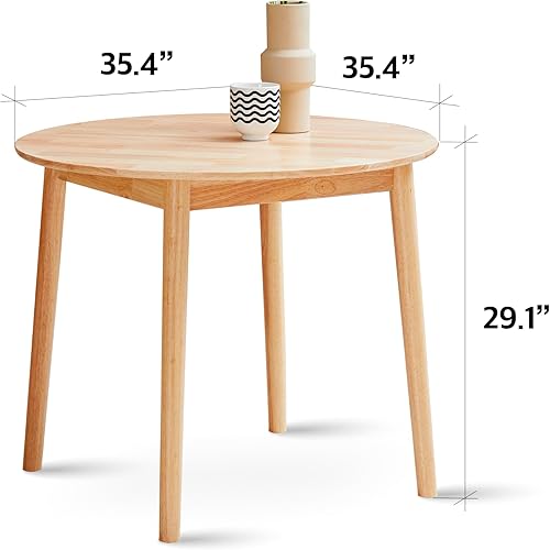 Miniatura 3 de Livinia Aslan - Mesa de comedor redonda de madera de 35.4 pulgadas, mesa de cocina moderna de roble malayo de mediados de siglo (nogal)