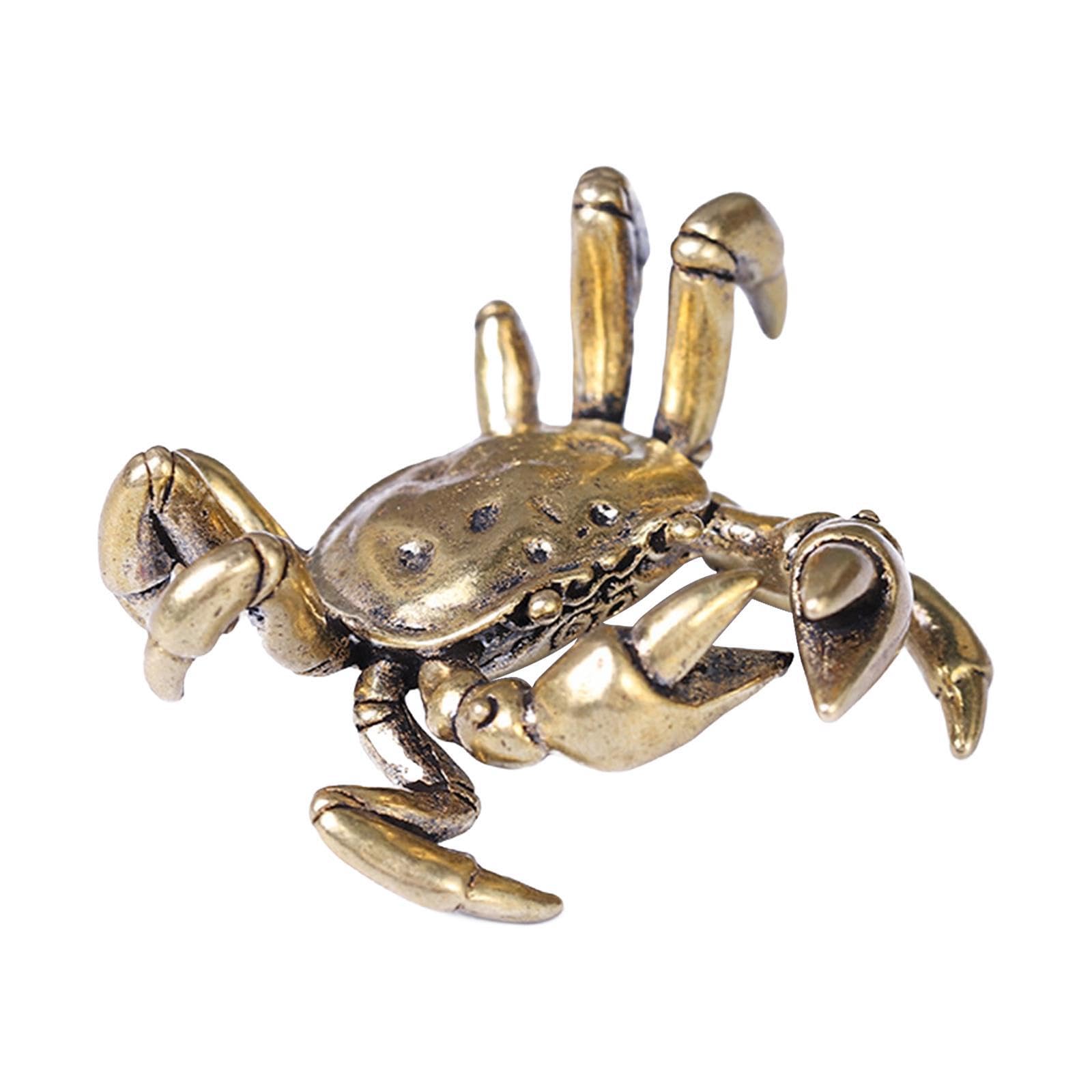 TWISAXC Brass Chinese Crab Miniatures Tabletop Ornament Decorative Tea Pet Model Souvenir Collection Graceful Desktop Brass Mini Crab Chinese Figurine Decor
